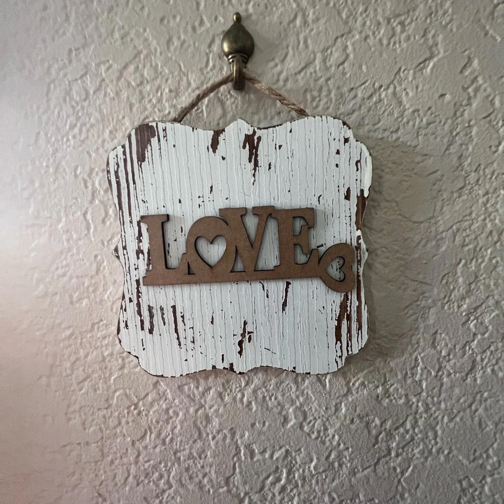 HAND CRAFTED Love is the Key 4x4 Wooden Sign White and Brown